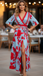 Floral dress women sleeved regular fit in light blue floral print