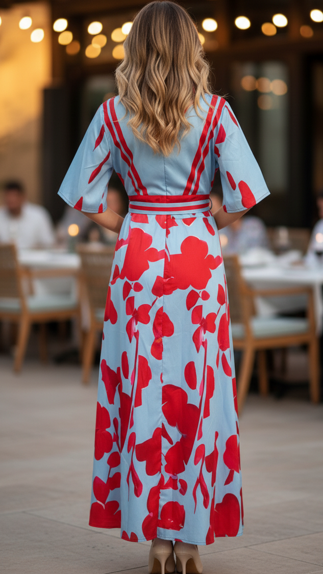Floral dress women sleeved regular fit in light blue floral print