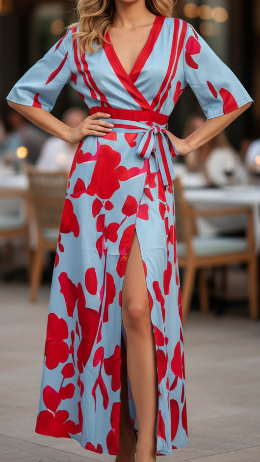 Floral dress women sleeved regular fit in light blue floral print