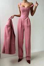 Oversized Blazer 3 Piece Set Women Wide Leg Pants Corset | Faye