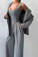 Oversized Blazer 3 Piece Set Women Wide Leg Pants Corset | Faye