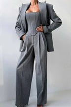 Oversized Blazer 3 Piece Set Women Wide Leg Pants Corset | Faye