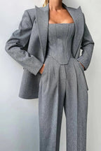 Oversized Blazer 3 Piece Set Women Wide Leg Pants Corset | Faye