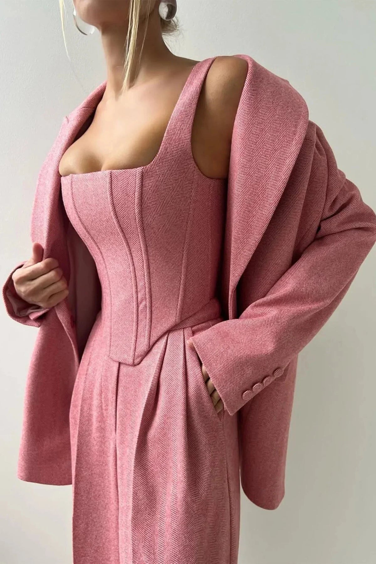 Oversized Blazer 3 Piece Set Women Wide Leg Pants Corset | Faye