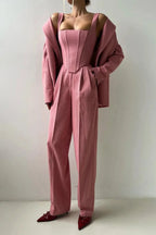 Oversized Blazer 3 Piece Set Women Wide Leg Pants Corset | Faye