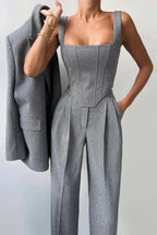 Oversized Blazer 3 Piece Set Women Wide Leg Pants Corset | Faye