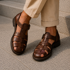 Mens Sandals Closed Toe Fisherman Woven Leather Buckle Strap