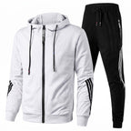 Men 2 Piece Zip-Up Hoodie Joggers Tracksuit Set Striped