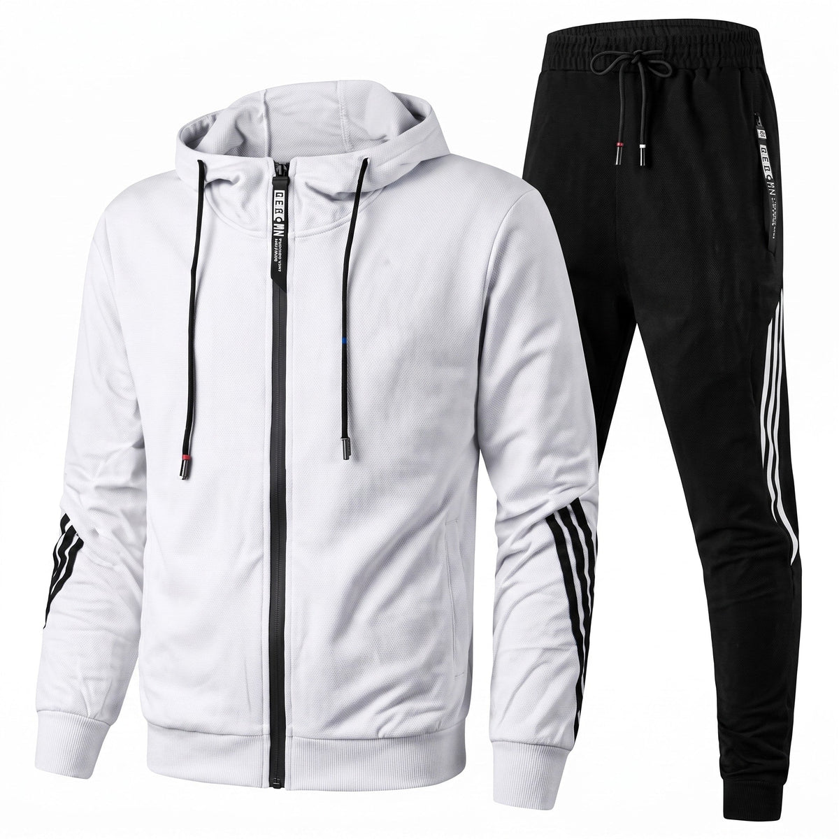 Men 2 Piece Zip-Up Hoodie Joggers Tracksuit Set Striped