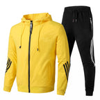 Men 2 Piece Zip-Up Hoodie Joggers Tracksuit Set Striped