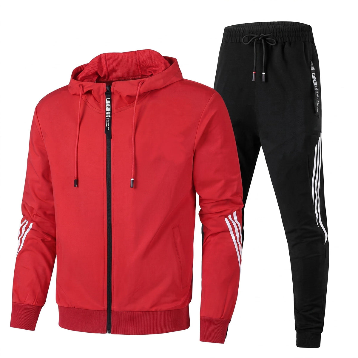 Men 2 Piece Zip-Up Hoodie Joggers Tracksuit Set Striped