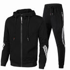 Men 2 Piece Zip-Up Hoodie Joggers Tracksuit Set Striped