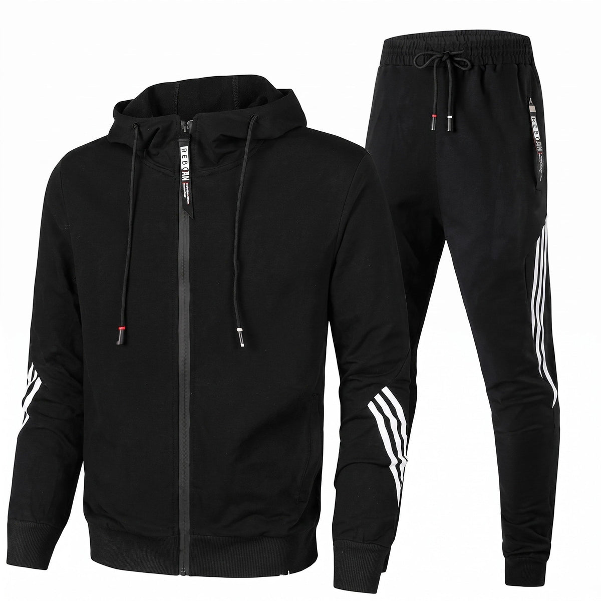 Men 2 Piece Zip-Up Hoodie Joggers Tracksuit Set Striped