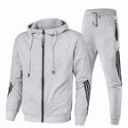 Men 2 Piece Zip-Up Hoodie Joggers Tracksuit Set Striped