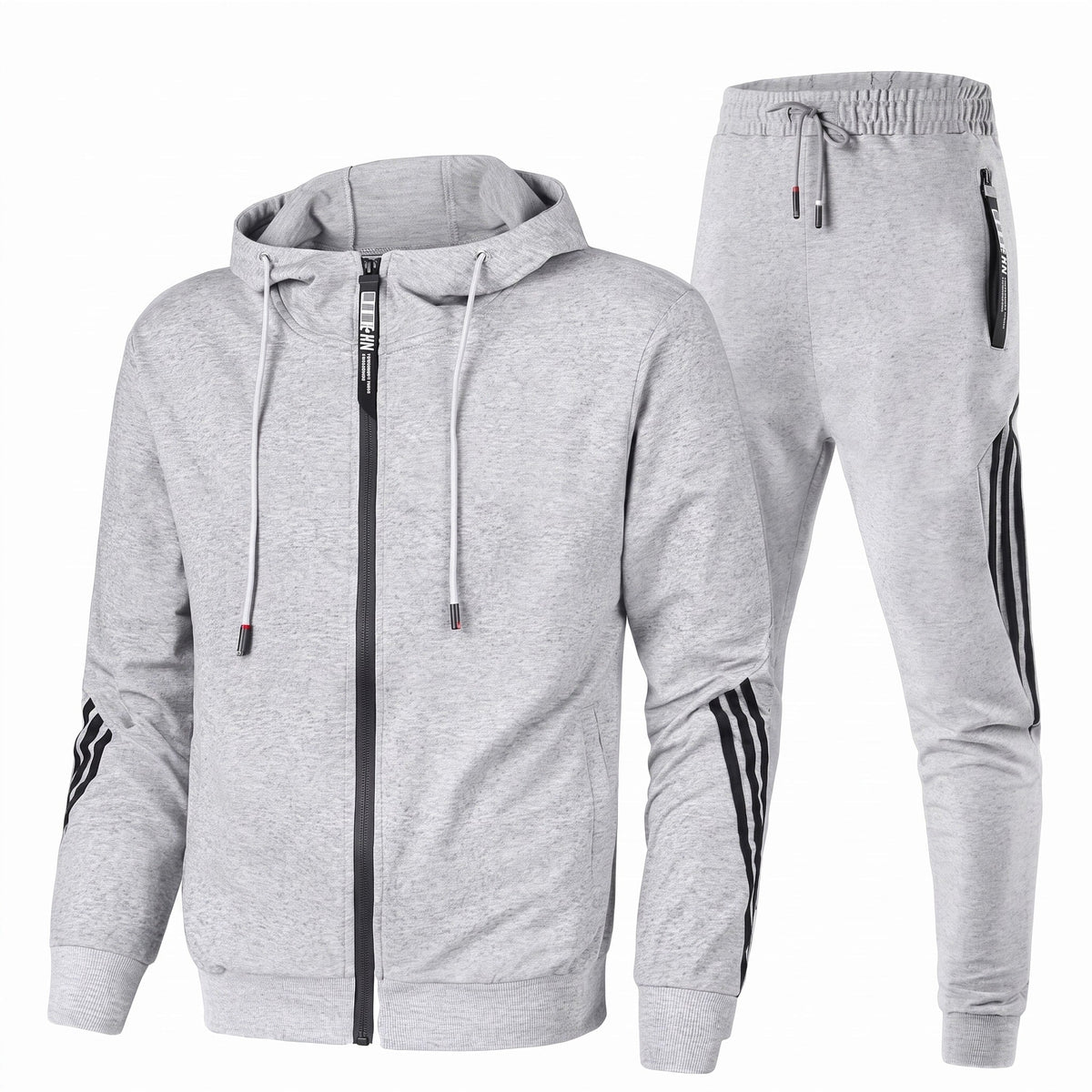 Men 2 Piece Zip-Up Hoodie Joggers Tracksuit Set Striped
