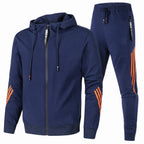 Men 2 Piece Zip-Up Hoodie Joggers Tracksuit Set Striped