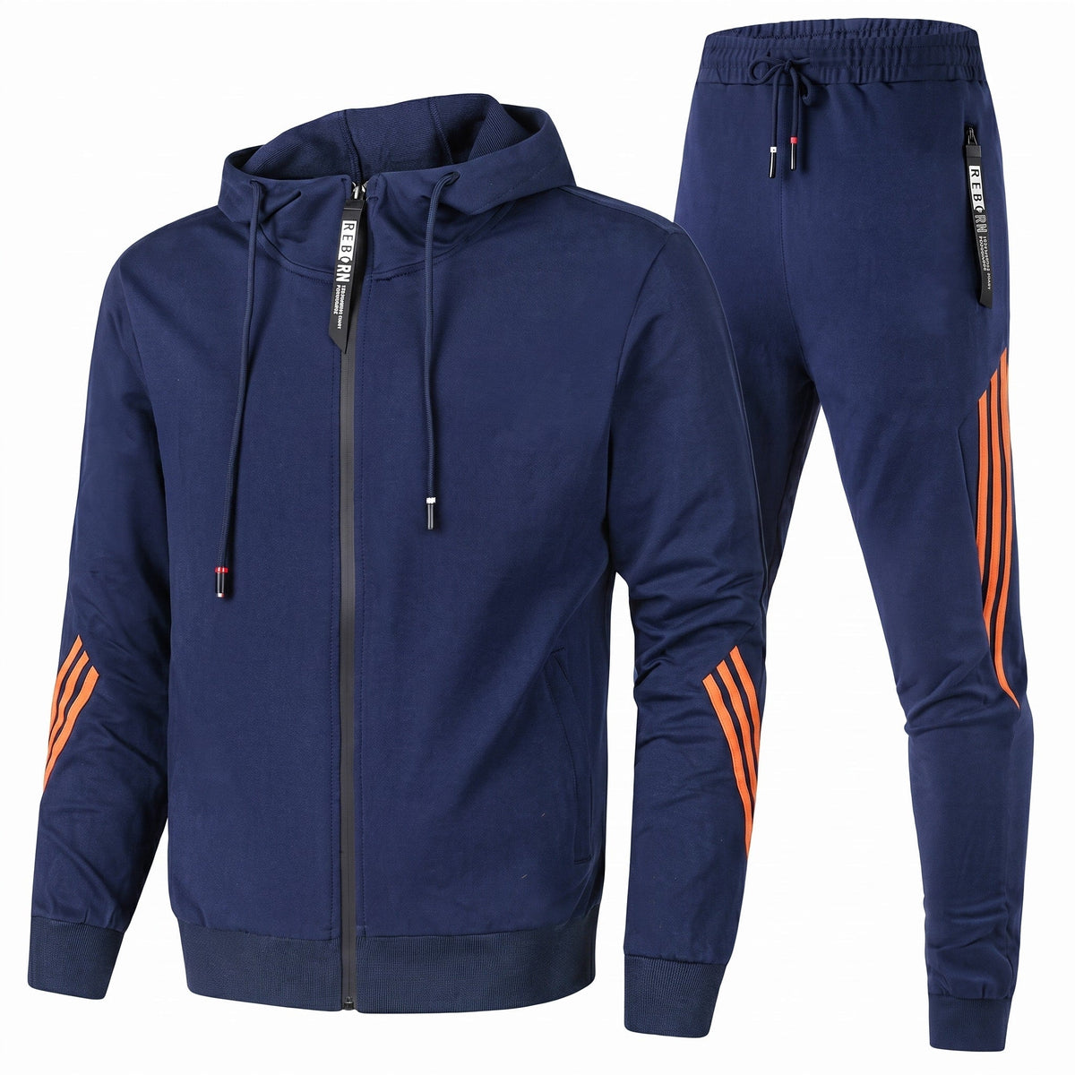 Men 2 Piece Zip-Up Hoodie Joggers Tracksuit Set Striped