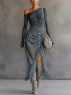 Maxi Dress Women Chiffon Off Shoulder Slit Floor Length | Tindra