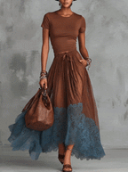 Lace Maxi Skirt Set Women Cotton Top Tulle Two Piece | Dione