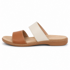 Mens Sandals Womens Leather Slide Dual Strap Cushioned Footbed Flat