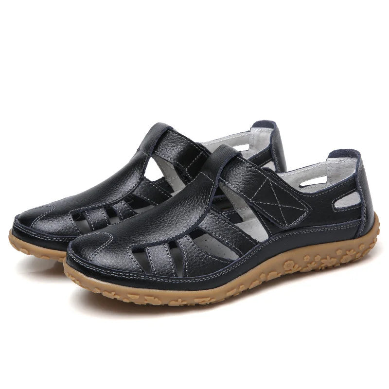 Orthopedic Sandals Women Soft Leather Gladiator Cut Out Flexible Sole