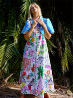Galia | Midi Dress | Tropical Print, Lapel Neckline, Summer