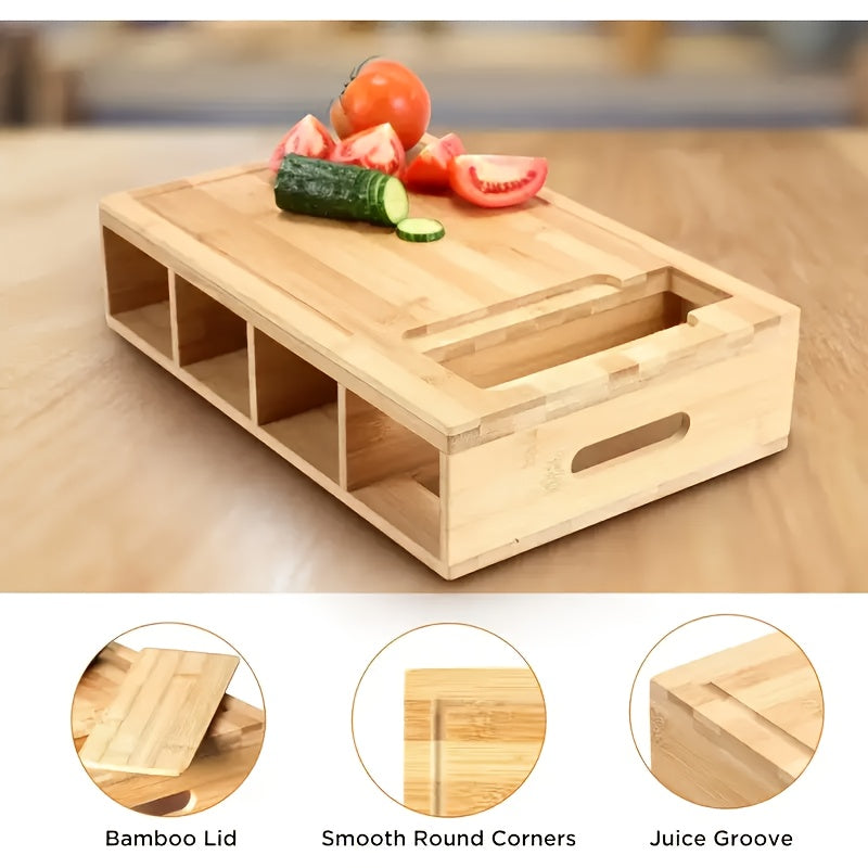 Delphine | Bamboo Cutting Board | Storage Trays, Graters & Juice Groove | Meal Prep Station