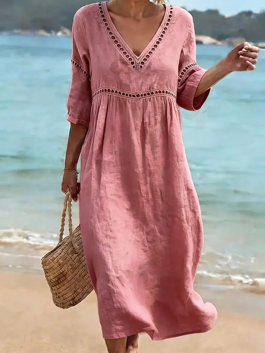 Elowen | Women's V-Neck Dress | Soft-Touch, Side Pockets | Everyday Wear