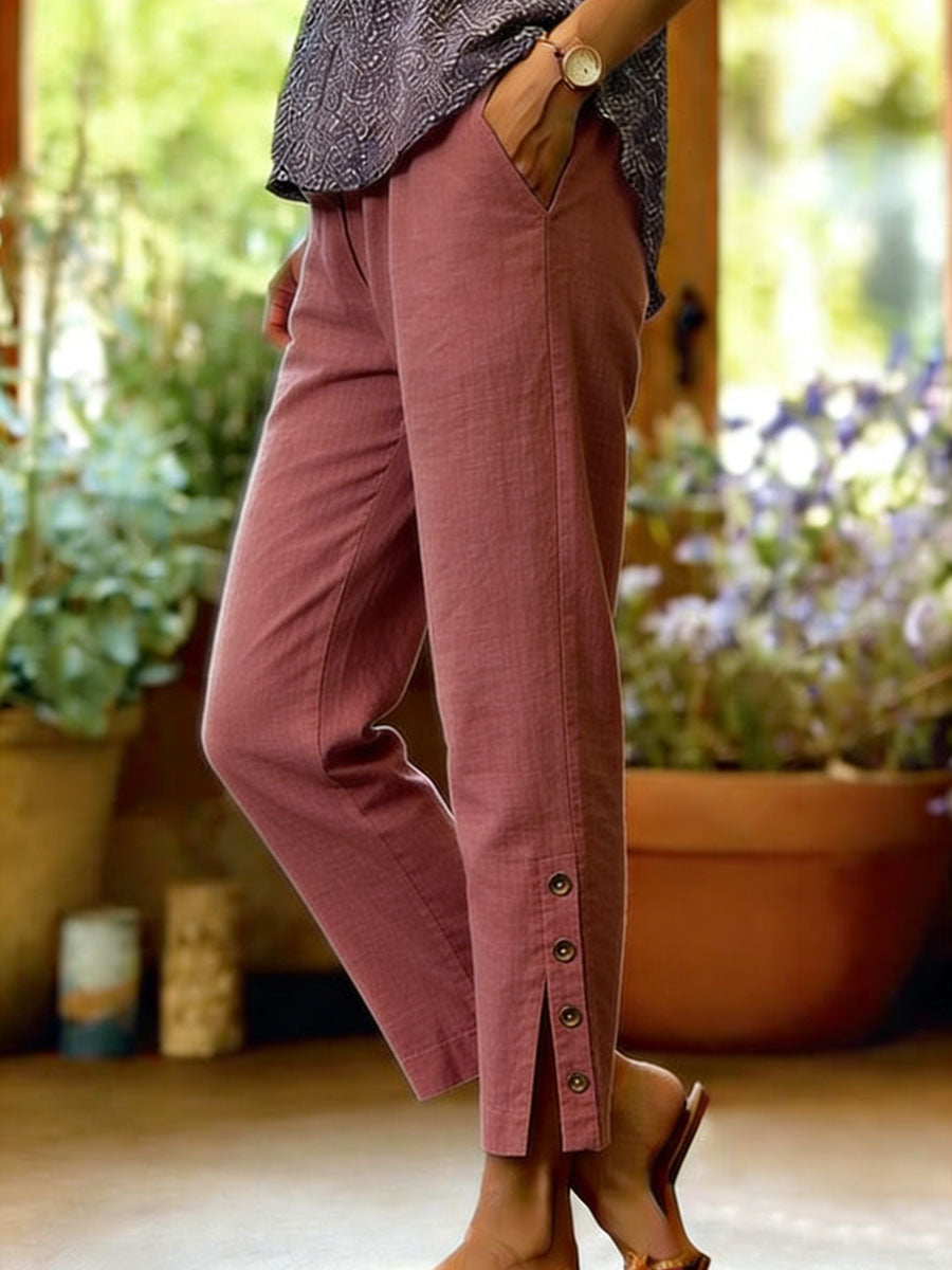 Women Wide Leg Linen Pants Cotton Blend Loose Trousers | Tamsin