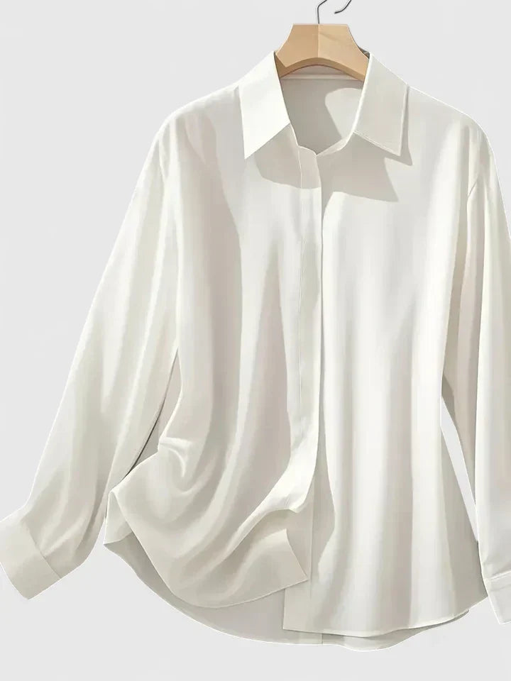 Clea | Women's Satin Blouse | Button-Up, Short Sleeve | Summer