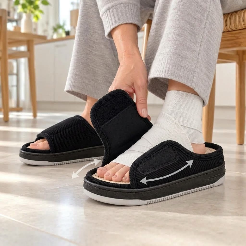 Corduroy Slippers | Unisex Extra Wide Fit Non Slip Padded Sole