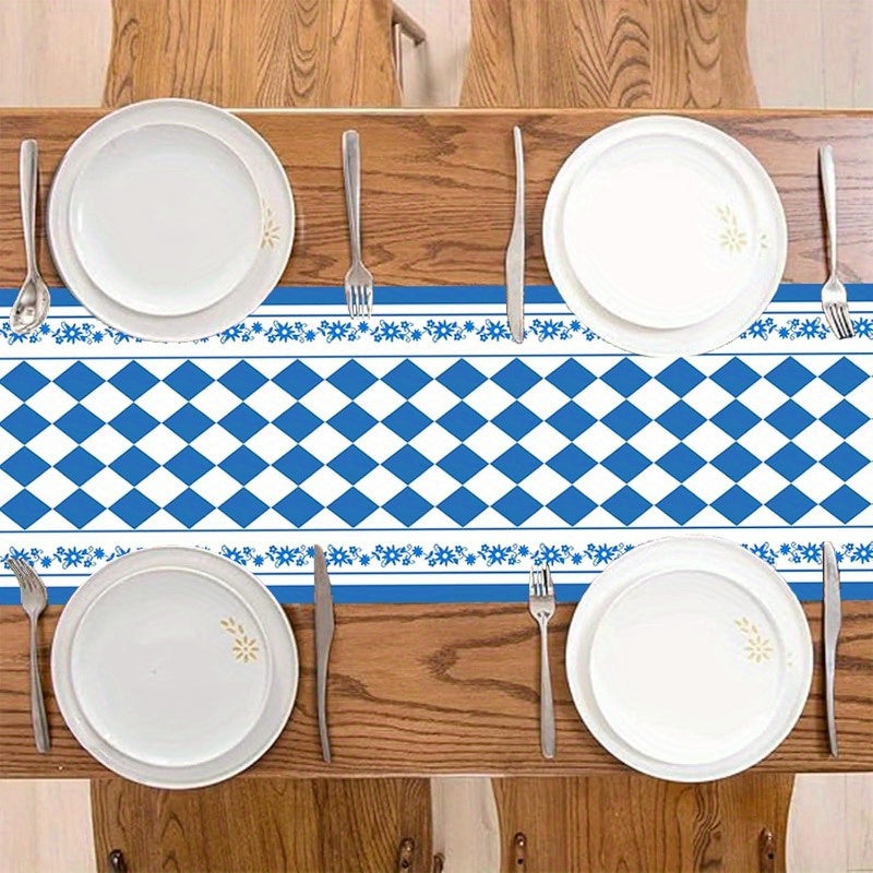 Talia | Table Runner | Oktoberfest Diamond Pattern, Blue White | 33×183 cm