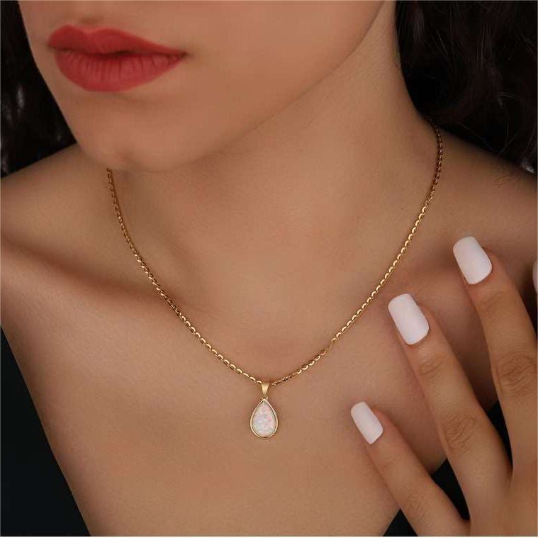 Amara | Opal Drop Pendant Necklace | 18K Gold, Natural Opal | Minimalist