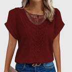 Mila | Women's Openwork Blouse | Short Sleeve, Round Neck | Loose Fit