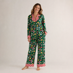 Christmas Pajamas Women Satin 2 Piece Long Sleeve Set Full Length