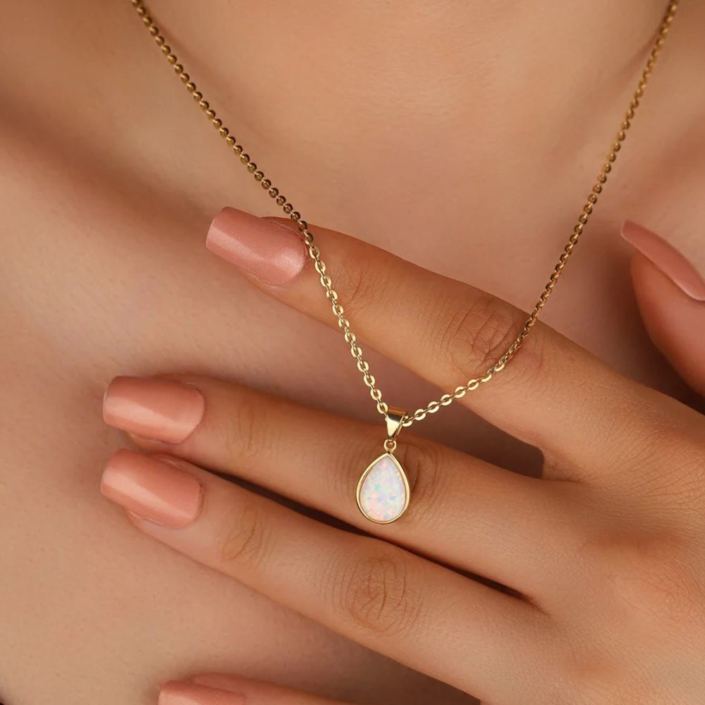 Amara | Opal Drop Pendant Necklace | 18K Gold, Natural Opal | Minimalist