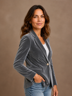 Velvet Blazer Women Long Sleeve Fitted Notched Lapel Tailored