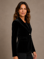 Velvet Blazer Women Long Sleeve Fitted Notched Lapel Tailored