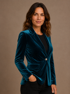 Velvet Blazer Women Long Sleeve Fitted Notched Lapel Tailored