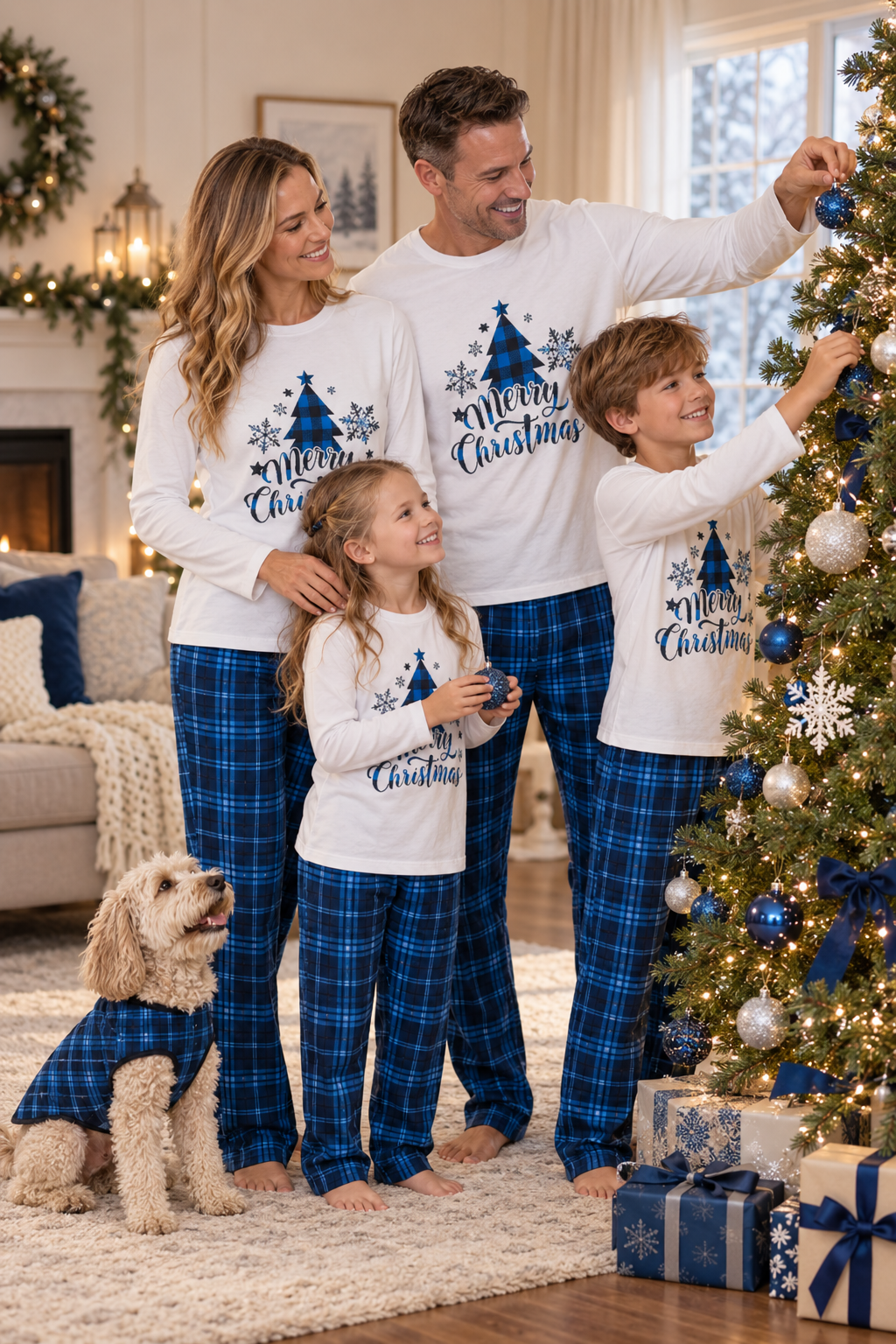 Christmas Pajamas Plaid Family Matching Sets Women Men Kids Dogs