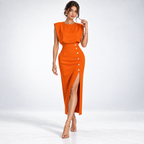 Midi Dress Women Sleeveless Fitted Lightweight Front Slit Button