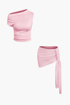 Jade | Two-Piece Set | One-Shoulder Top & Draped Mini Skirt | Women's