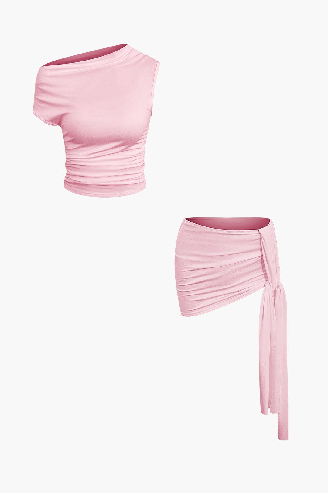 Jade | Two-Piece Set | One-Shoulder Top & Draped Mini Skirt | Women's