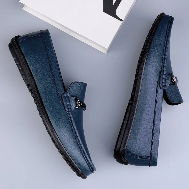 Men Genuine Leather Loafers Metallic Rope Detail