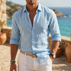 Linen Shirt Men Cotton Linen Blend Long Sleeve Casual Breathable