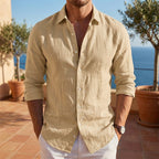 Linen Shirt Men Cotton Linen Blend Long Sleeve Casual Breathable