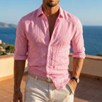 Linen Shirt Men Cotton Linen Blend Long Sleeve Casual Breathable