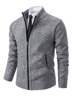 Men Ribbed Knit Full Zip Cardigan Stand Collar