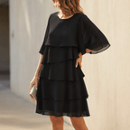 Summer Dress Women Four Tier Ruffle Flutter Sleeve Knee Length