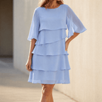Summer Dress Women Four Tier Ruffle Flutter Sleeve Knee Length